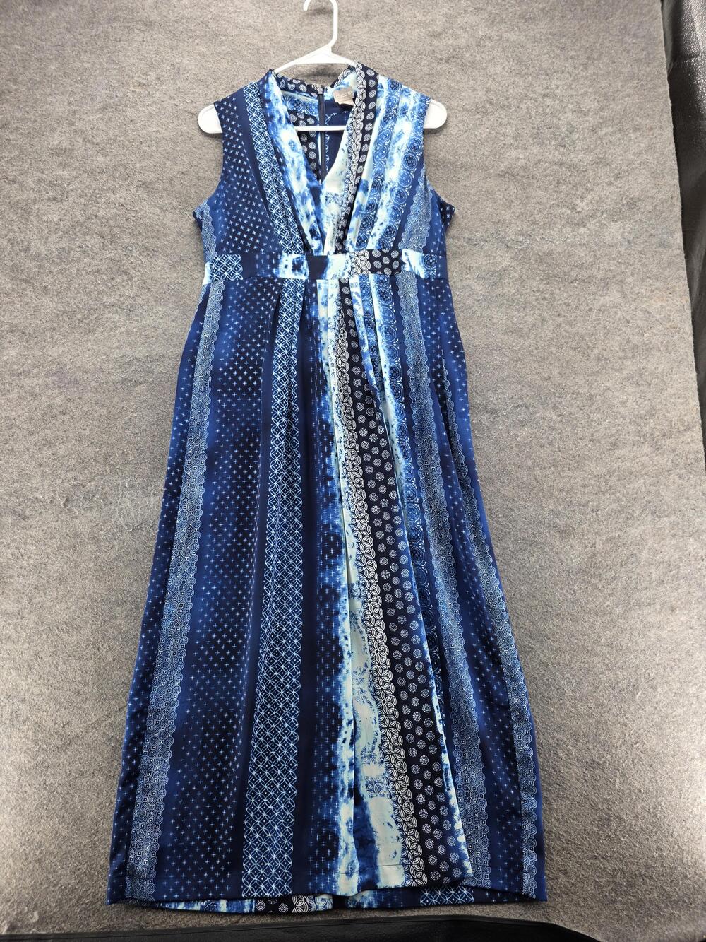 Chico's Dress Womens 2P Blue Maxi A-Line Sleeveless V-Neck Geometric Print